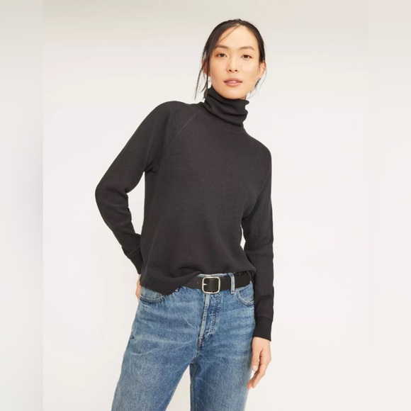 Everlane Sweaters - Everlane The Organic Cotton Turtleneck Waffle Tee Shirt Top in Black, Size S